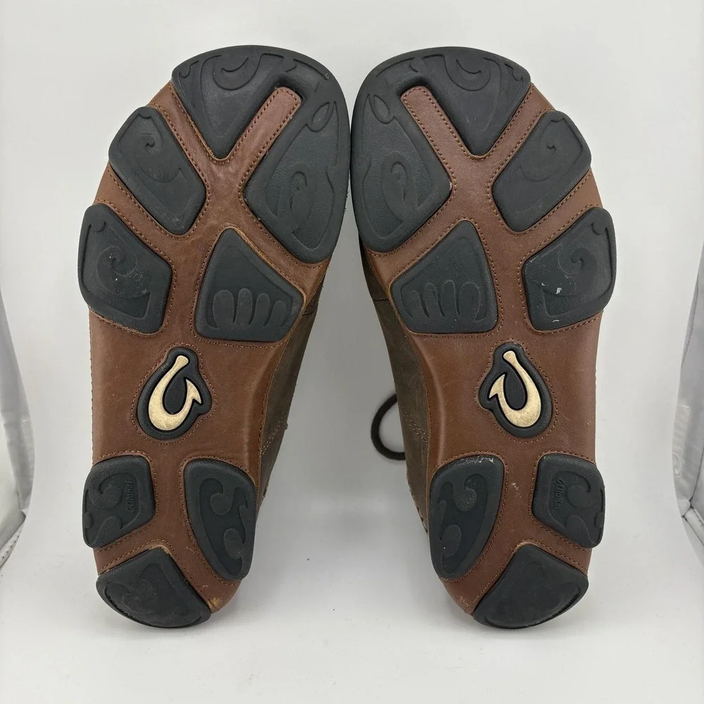 OluKai Ohana Lace-Up Nubuck Shoes Mens 7 Brown Leather Moccasin Casual Comfort